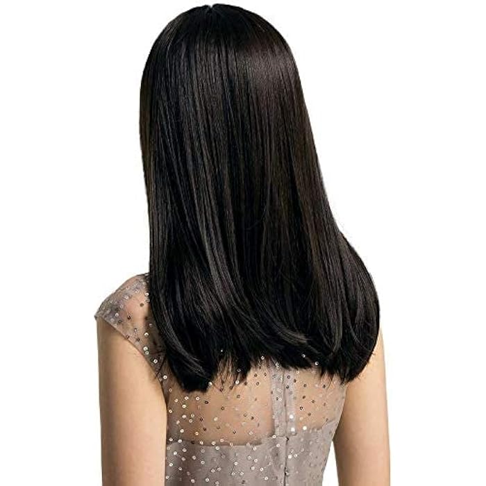 DILLARDS Giannay Shouder Length Hair Wig With Bangs Silk Straight Bob Wigs Black Color Wigs For Women 18 Inch Synthetic Heat Resistant Fiber Wig - Image 2